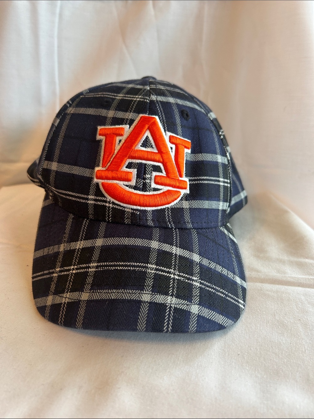 Top of the World Auburn Navy Plaid Hat with Orange Logo